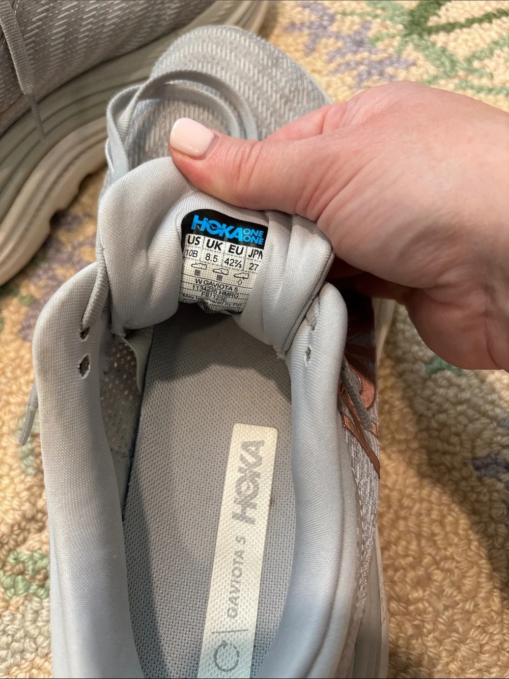 Hoka Gaviota 5 Women's Gray Athletic Running Shoes with Rose Gold Accents, 10